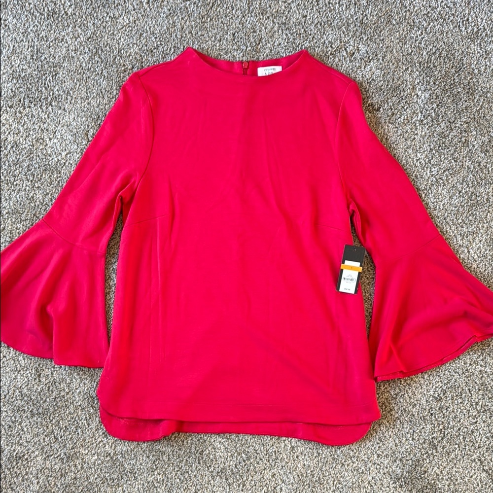 Crown & Ivy Women's Red Flare Sleeve Blouse